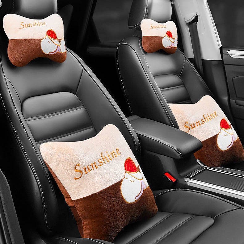 Automotive Headrest Neck Pillow Neck Pillow Pair Lumbar Pillow (Car) Pillow and Cushion Four-Piece Cartoon Seat Back Cushion M4G0