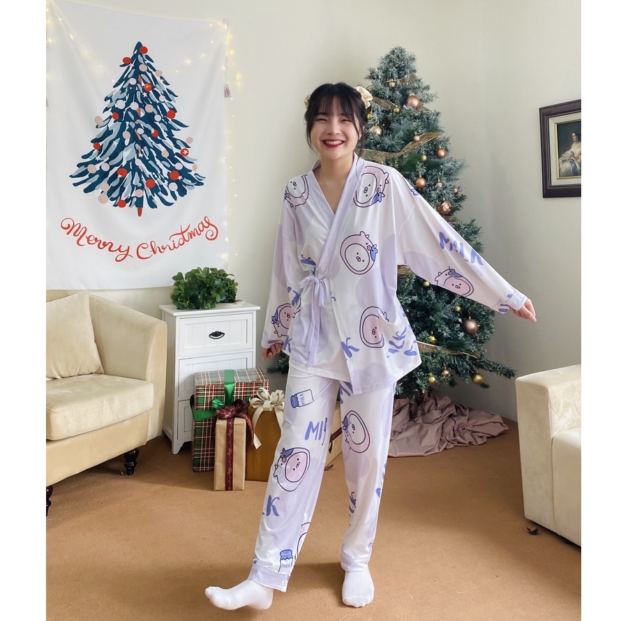 [ Nhiều mẫu] Bộ đồ dài tay thiết kế - Pijama kimono ngủ chất liệu cotton, thiết kế đồ ngủ kiểu Nhật bản - Poohouse