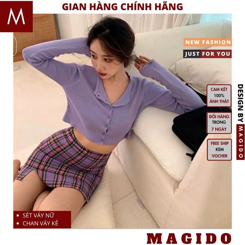 sét váy nữ 💚 croptop dài tay có nút cài +chân váy kẻ caro ulzzang, sét đồ nữ vintage  MAGIDO (ẢNH THẬT+ FREESHIP+ QUÀ) | BigBuy360 - bigbuy360.vn