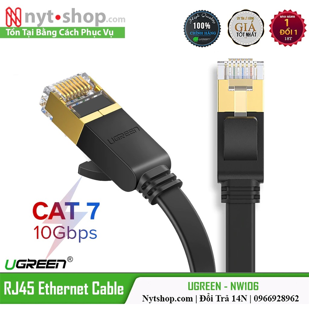 Ugreen NW106 Chính Hãng Cáp Mạng Dây Dẹp Cat7 STP 10Gbps