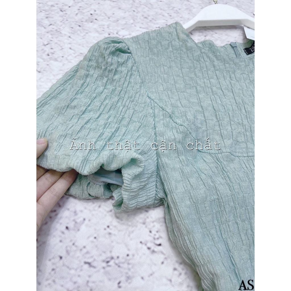 Đầm xanh ngọc pastel vải xốp tiểu thư hàng loại 1