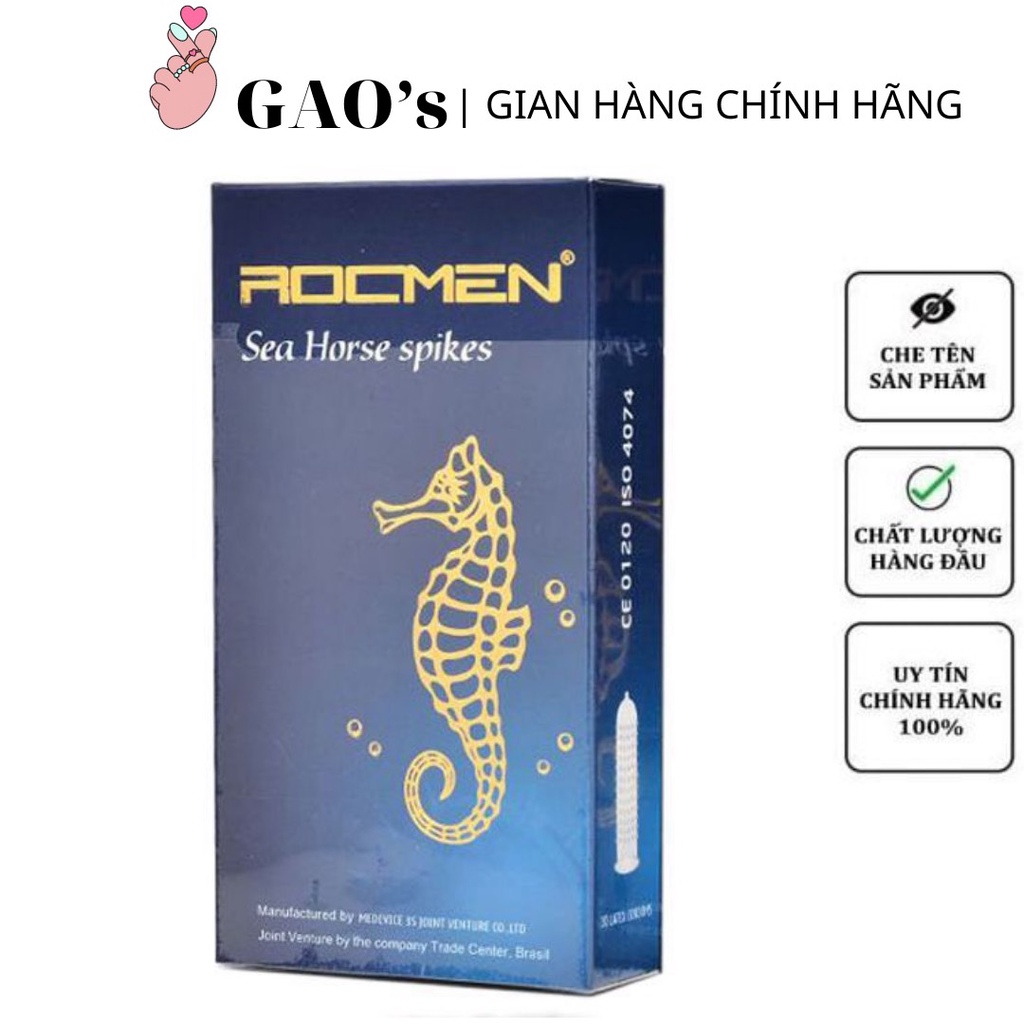 Bao Cao Su Rocmen Cá Ngựa Xanh Loại Có Gân Gai kéo dài thời gian, lượng gel gấp đôi - hộp 10 cái