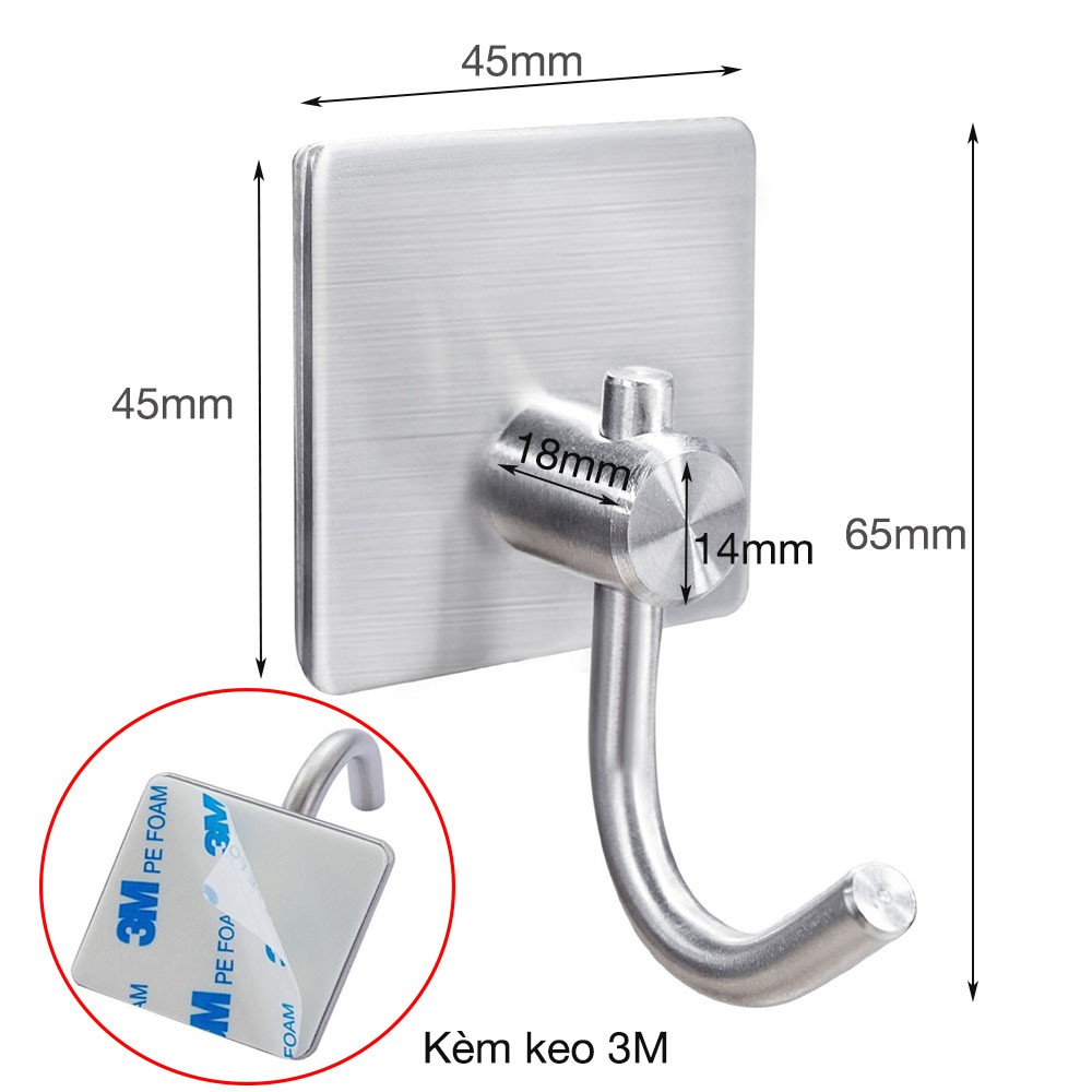 Móc đơn HOBBY MT160M Inox 304 dán tường gạch men kèm keo dán siêu dính không cần khoan