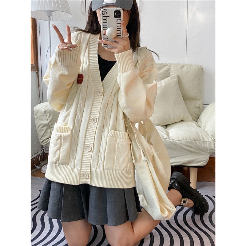 Áo Cardigan Dệt Kim Cổ Chữ V Dáng Rộng Thiết Kế Mới Thời Trang Dành Cho Nữ