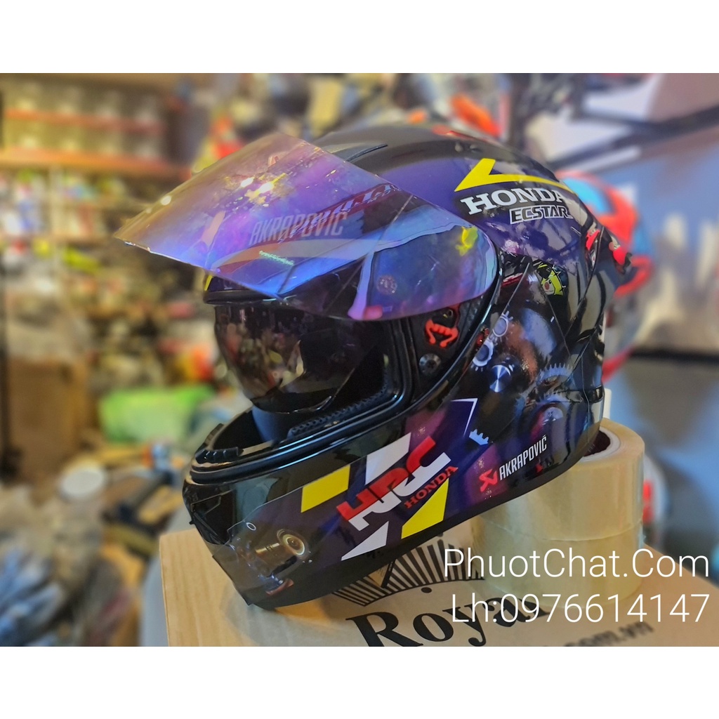 Mũ bảo hiểm Fullface cao cấp M266 đen bóng dán tem Honda
