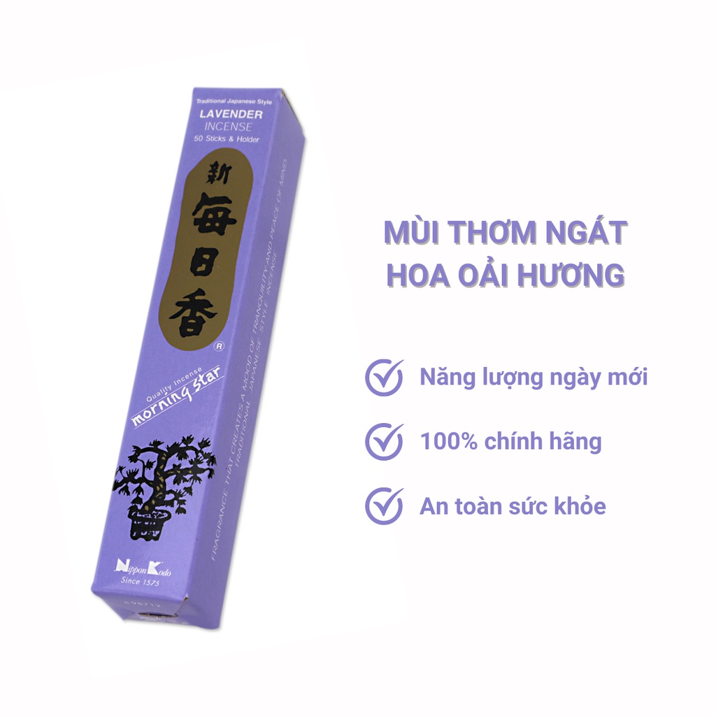 Nhang thơm Morning Star Lavender hoa oải hương 50 que, Thanh hương Nhật Bản thư giãn Nippon Kodo