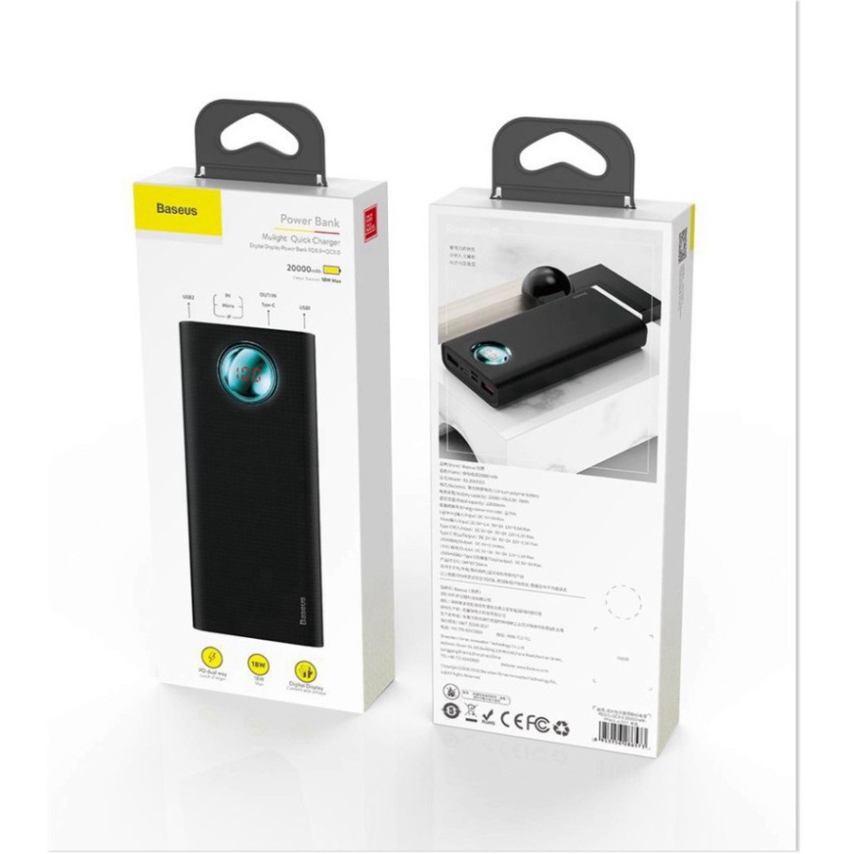 [CHÍNH HÃNG] Pin Dự Phòng Thương Hiệu Baseus Cao Cấp Dung Lượng 20000mah Sạc Nhanh Cổng PD 3.0 Sạc 2 Chiều