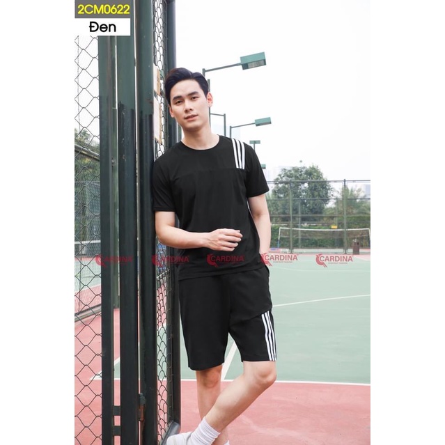 Đồ bộ nam mặc nhà cao cấp CARDINA chất cotton kiểu dáng thể thao  áo cộc tay quần đùi sọc nam mát mẻ  2CM06