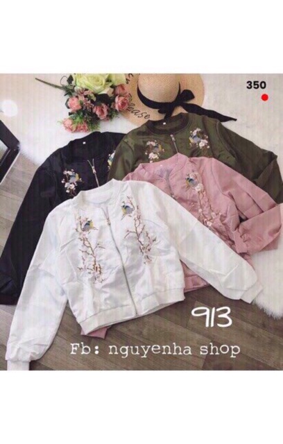 Áo Khoác Dù Hai Lớp Thêu Hoa