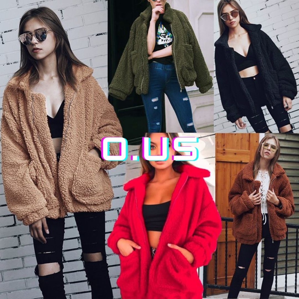 036 Áo khoác 2 lớp lông siêu dày nữ, len bông xù cổ bẻ siêu ấm