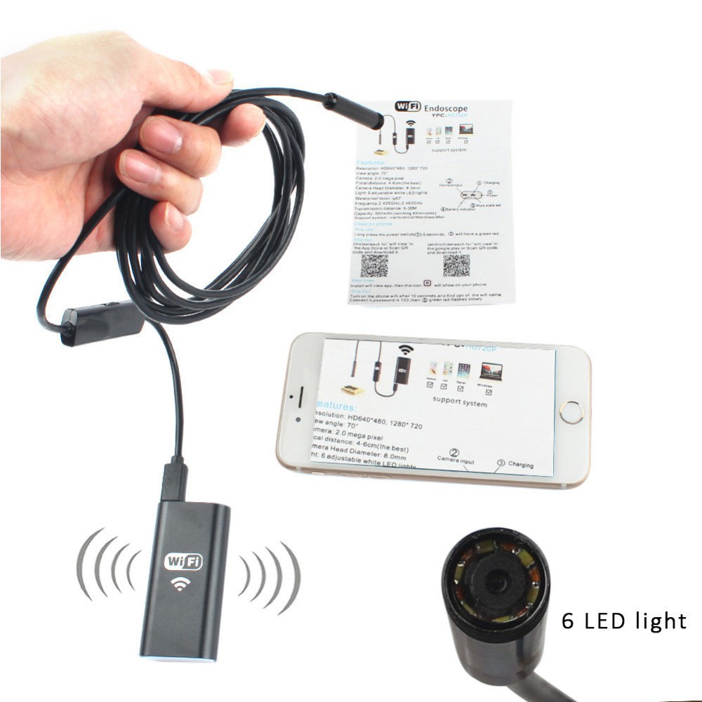 Camera Nội Soi chống nước cho điện thoại LED HD Wifi Endoscope Dài 1M