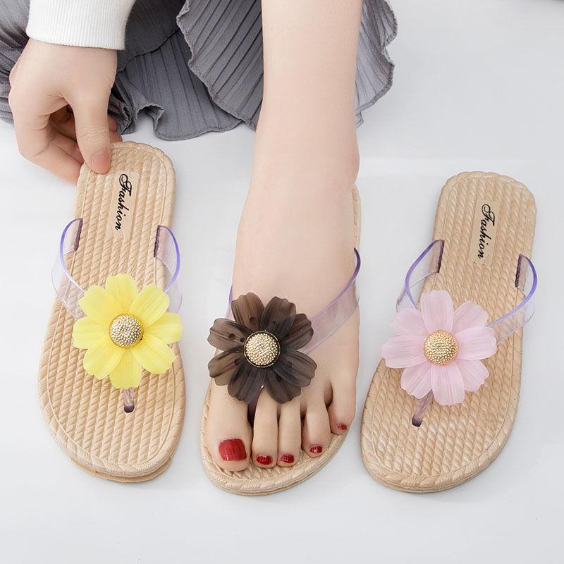Lật Dép Xỏ Ngón Đế Bằng Bằng Nhựa Đính Hoa Thời Trang Mùa Hè Dành Cho Nữ