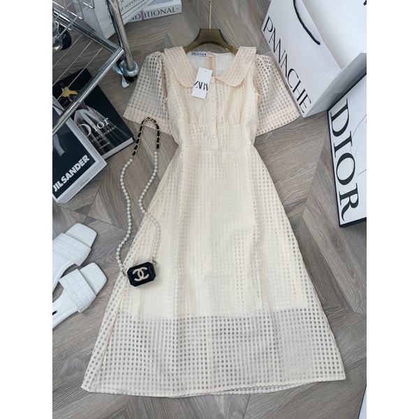 ✔ 𝗙𝗥𝗘𝗘 𝗦𝗛𝗜𝗣 VÁY CÔ BÈO TAY BỒNG CÚC NGỌC KẺ Ô HÀNG L1 CHẤT ĐẸP LẮMẠ