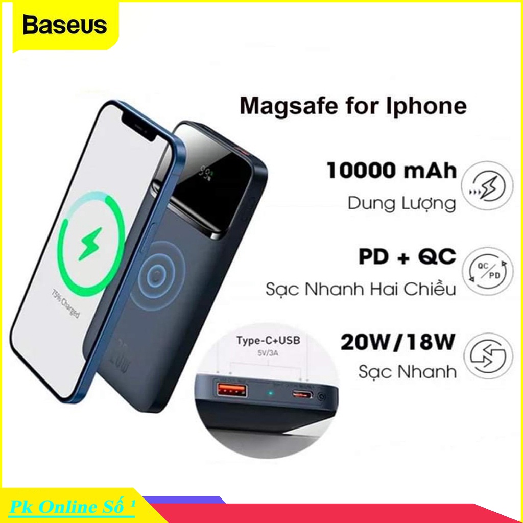Bộ sạc không dây từ tính Baseus Powerbank 10000mAh PD 20W Pin ngoài cho iPhone 12 Pro