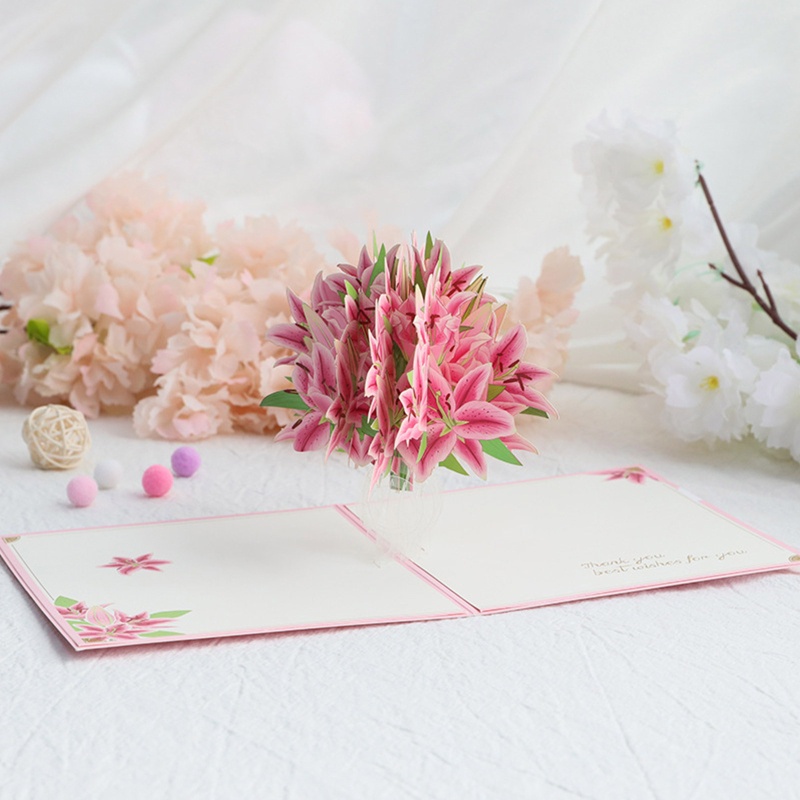 Thiệp Nổi 3D Hình Hoa Lily Xinh Xắn Kèm Phong Bì