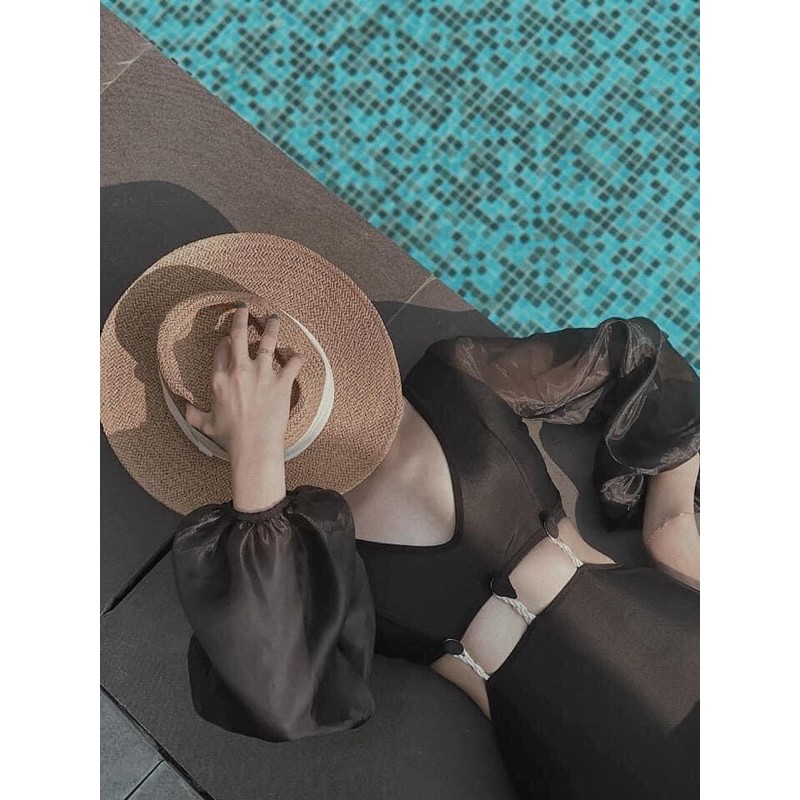 Mũ cói vành phối lụa