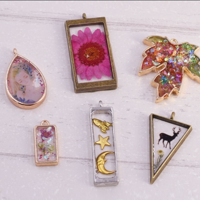 ✿INF✿10PcsFlower Resin Blank Frames Pendants Jewelry Making