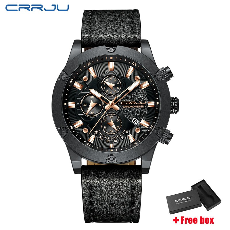 Đồng Hồ Đeo Tay Crrju 2156 Dây Da Kiểu Máy Thạch Anh Chống Nước Phong Cách Thể Thao Thời Trang