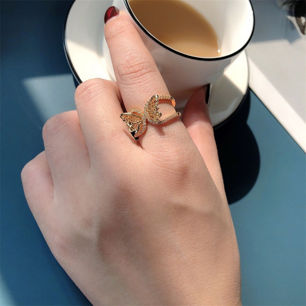 Nhẫn Hở Hình Bướm Đính Đá Lấp Lánh Phong Cách Hàn Quốc