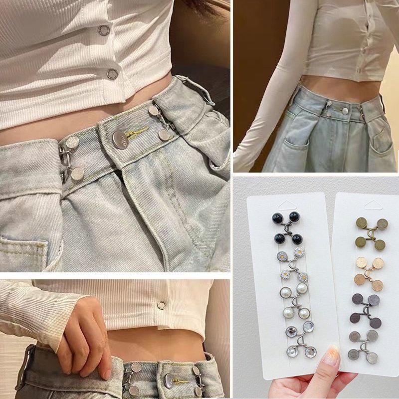 Nút cài eo quần tàng hình không cần đục lỗ có thể điều chỉnh và tháo rời kiểu Hàn Quốc thời trang