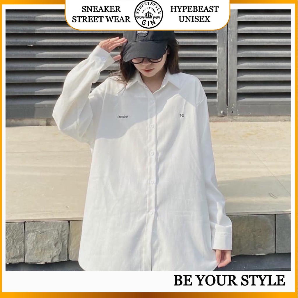 Áo sơ mi tay dài trơn trắng basic unisex vải nhung có size yoyo - Gin Store