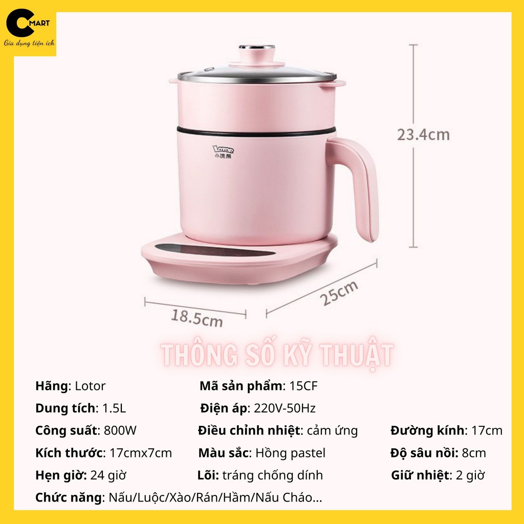 Nồi Lẩu Điện Điện Tử Có Hẹn Giờ Dung Tích 1.5L Lotor 15CF Chính Hãng [CMART GIA DỤNG TIỆN ÍCH]