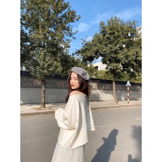 Áo len trơn trễ vai