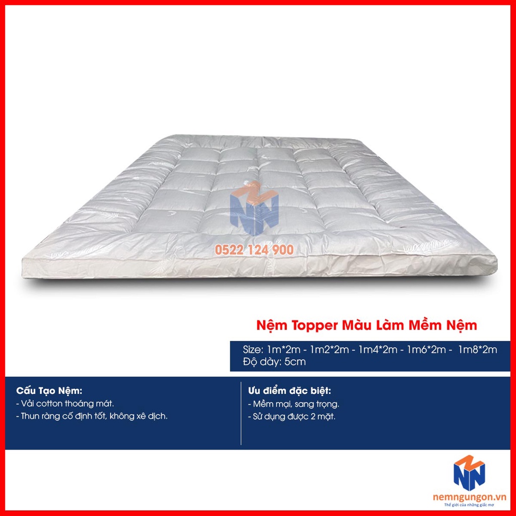 Nệm topper, tấm topper nệm, làm mềm nệm cao cấp - Dày 5cm [Full size] - Giao màu ngẫu nhiên