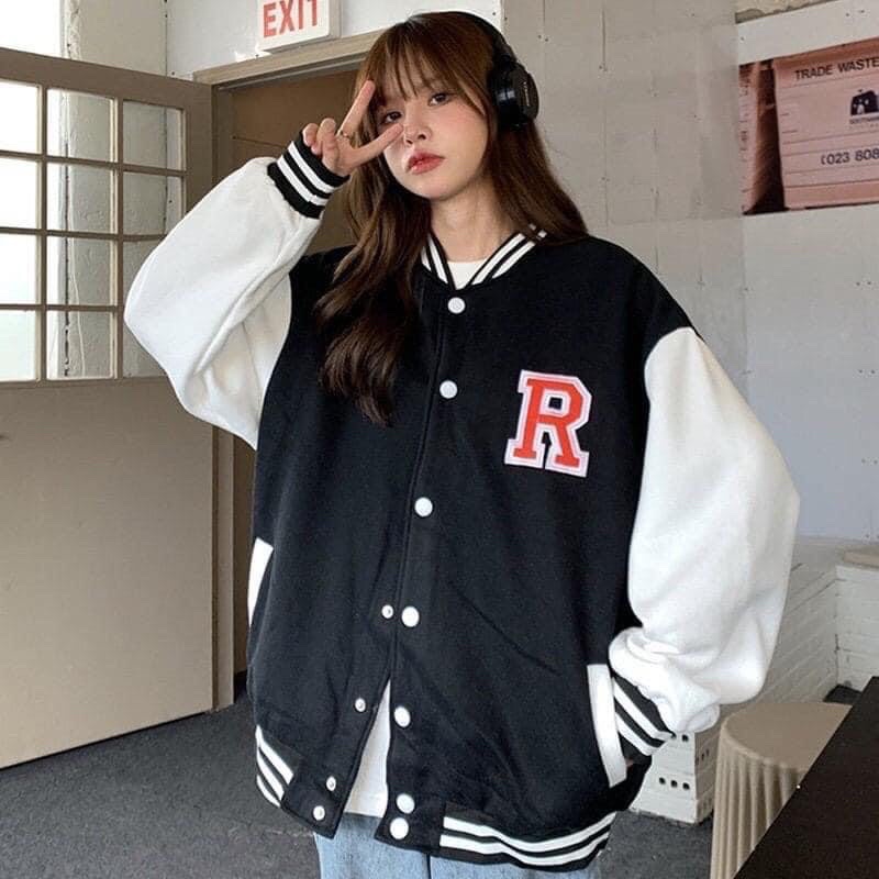 [sẵn] Áo Khoác Bomber Varsity Freesize Nữ Phong Cách Hàn Quốc Chất Nỉ Dày Dăn [Kèm Ảnh Thật]
