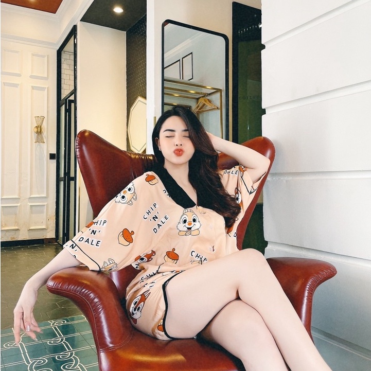 Đồ bộ pijama lụa mango mặc nhà quần dài tay cánh dơi chất liệu Mango size M L 216
