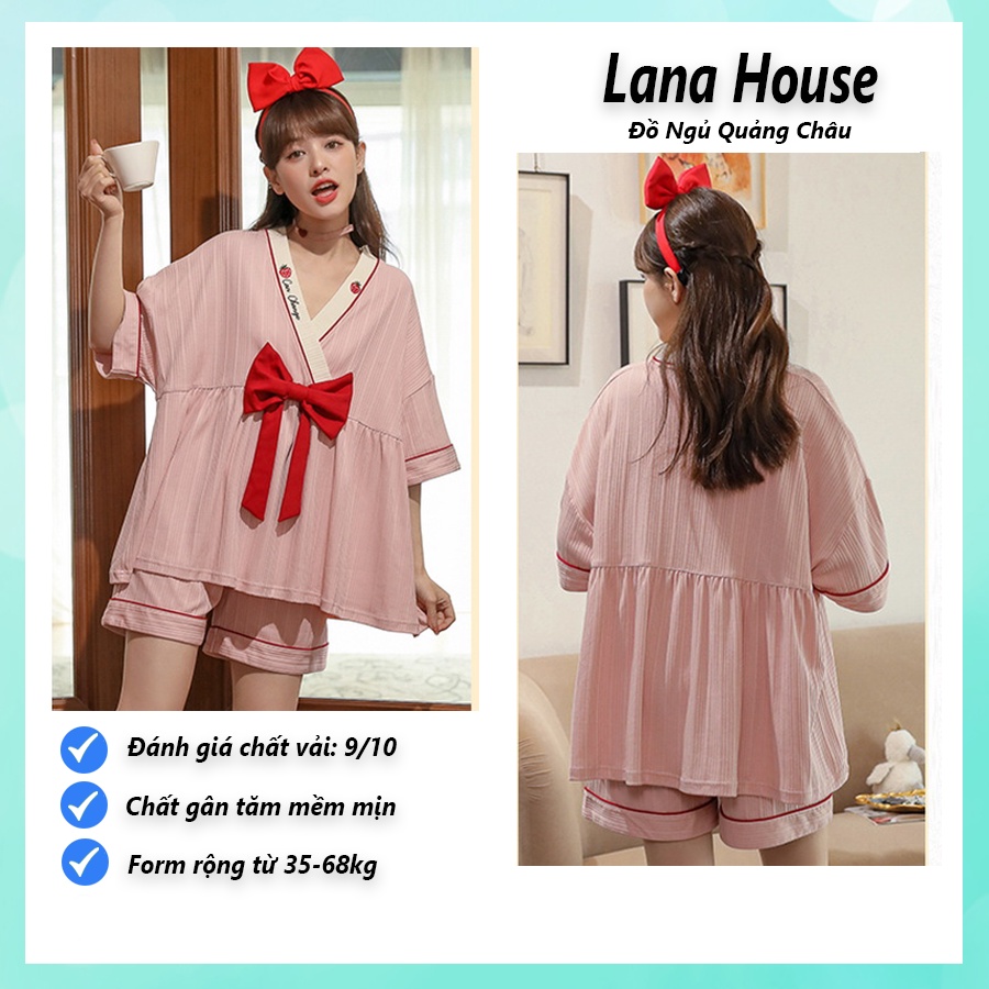 Đồ ngủ kimono tiểu thư mặc nhà cao cấp tay cộc quần cộc chất cotton gân tăm mềm mịn BCC21