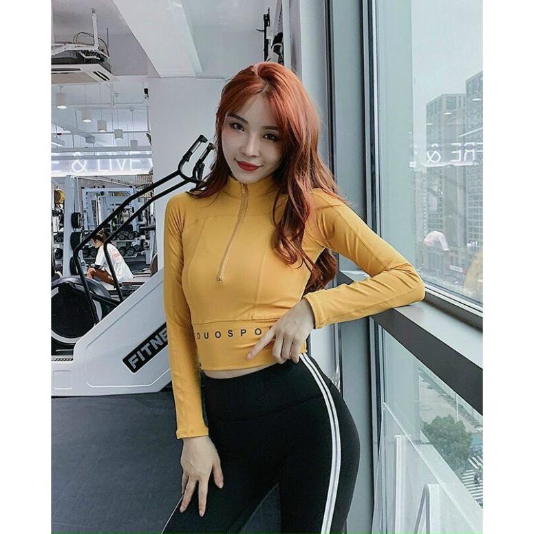 Áo Tập Gym Nữ [CROPTOP] Tay Dài Chữ Sport Khoá Chữ Thun Lạnh [ĐỒ TẬP GYM NỮ]