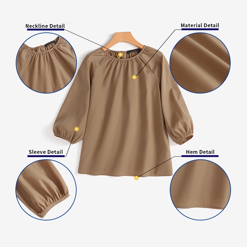 Zanzea Áo Kiểu Tay Phồng 3 / 4 Cổ Tròn Xếp Ly Thời Trang Đường Phố Thanh Lịch Cho Nữ