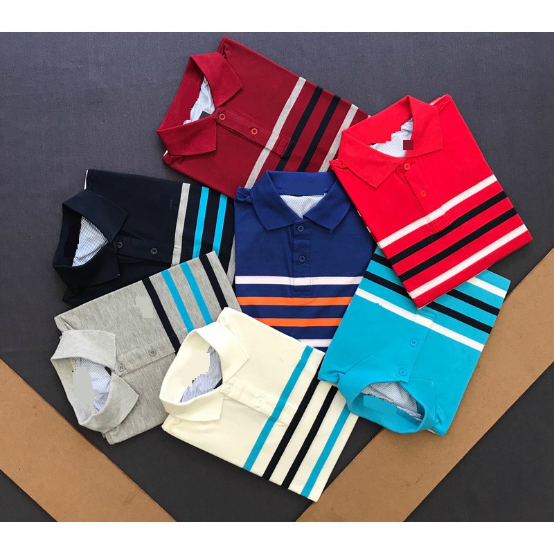 Áo thun nam cotton cổ bẻ thiêt kế sọc ngang phông cách đơn giản và trung niên thời trang nam Liyor - TDATCS3071 | BigBuy360 - bigbuy360.vn