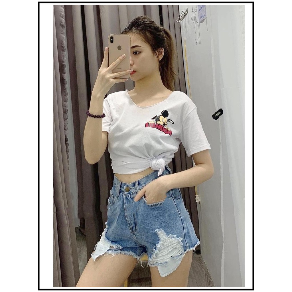 Quần SHORT jean nữ kiểu RÁCH HAI BÊN XANH NHẠT -PLELA2-10