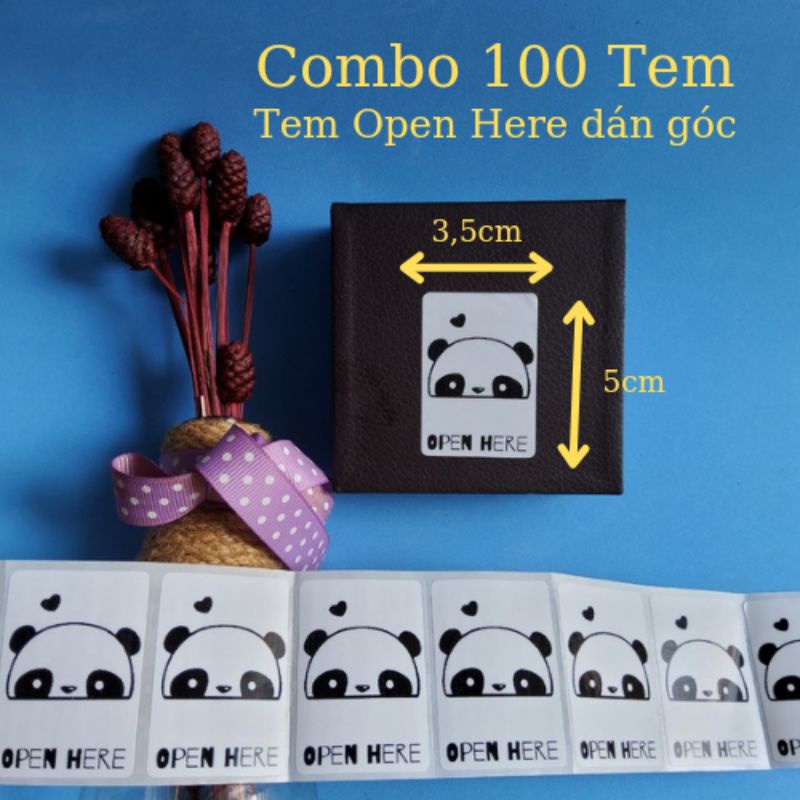 Combo 100 Tem decal dán niêm phong Open Here tích sẵn keo, kích thước 5cm x 3,5cm