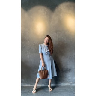 Đầm thiết kế phong cách Hàn Quốc, váy thiết kế cao cấp, váy xòe xanh ngọc cúc trai MQA