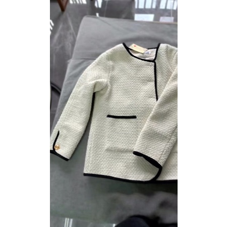 Áo khoác dạ tweed viền đen