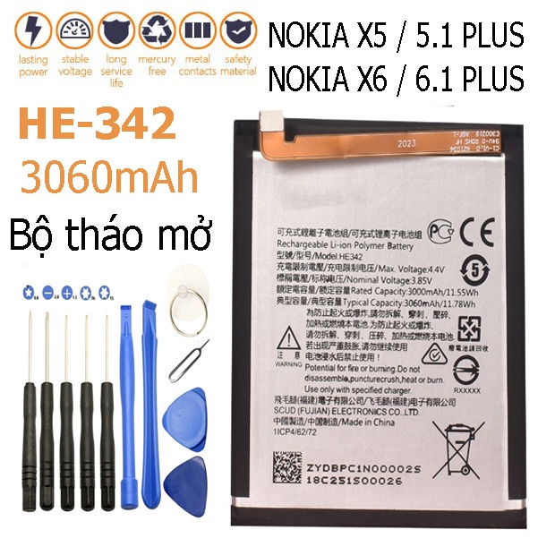 Pin Nokia X5 / Nokia 5.1 Plus HE342 3000mAh | Hàng Nhập Khẩu | Tặng bộ tháo mở + seal dán
