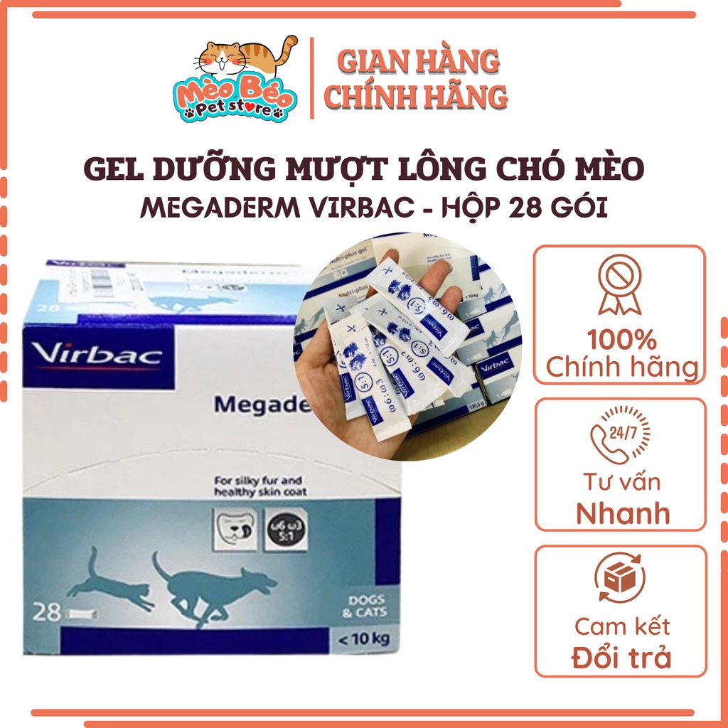 Gel dưỡng da mượt lông, giảm ngứa rụng lông cho chó mèo MEGADERM VIRBAC  - hộp 28 gói