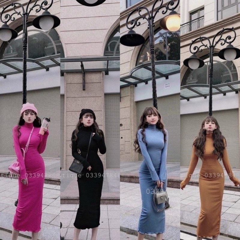 Đầm body cổ lọ hot girls trang phục thu đông len gân cao cấp ( BC)_114