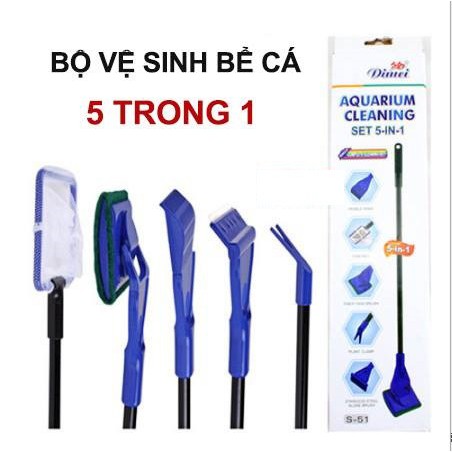 BỘ DỤNG CỤ VỆ SINH BỂ CÁ 5 TRONG 1 - cọ rêu bể cá - Bộ vệ sinh bể cá - hồ thủy sinh - cá cảnh - PHỤ KIỆN BỂ CÁ