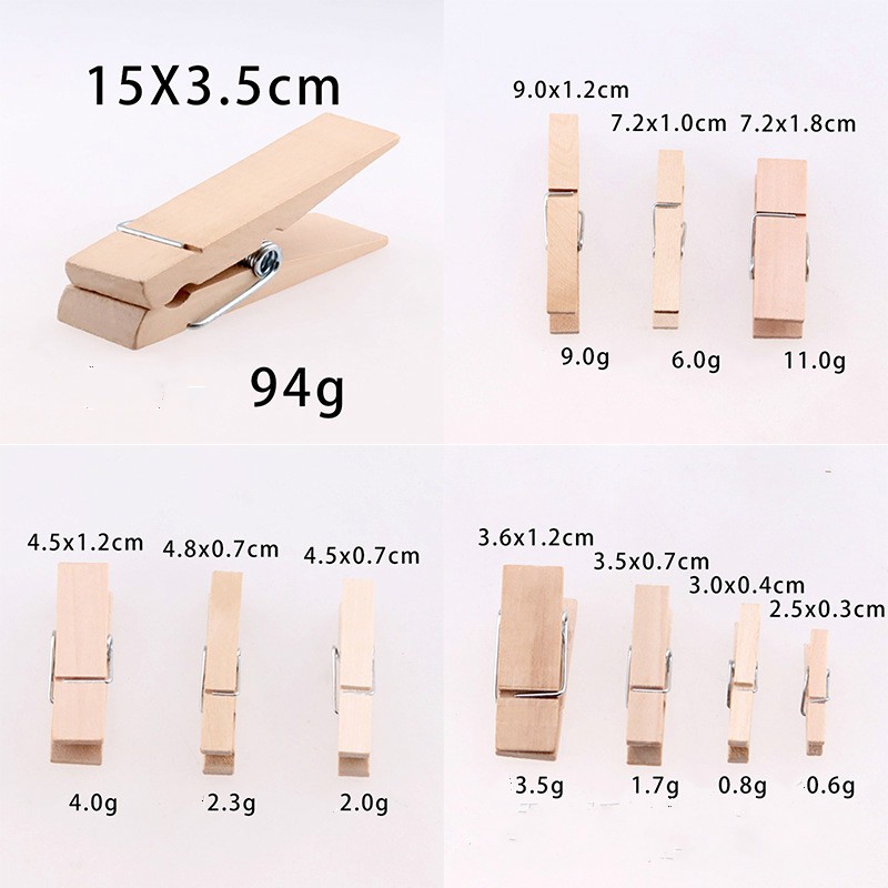 2.5/3.5/4.5/7.2cm Đủ size túi 10/50 kẹp gỗ mộc tặng dây gai treo ảnh, kẹp ảnh nghệ thuật tiện dùng  trang trí nhà cửa