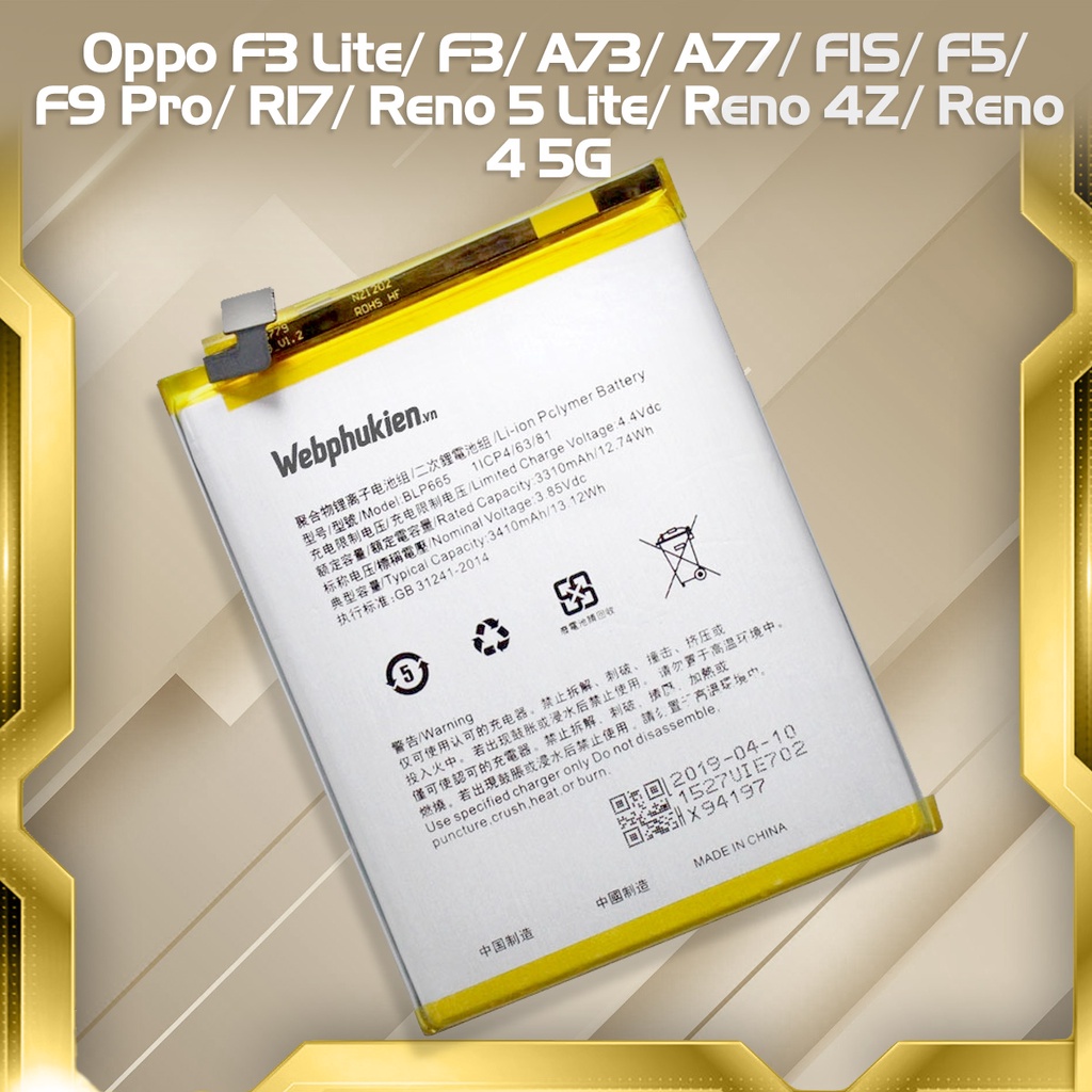 Pin Scus cho Oppo F3 Lite/F3/A73/A77/F1S/F5/F9 Pro/R17/Reno 5 Lite/Reno 4Z/Reno 4 5G