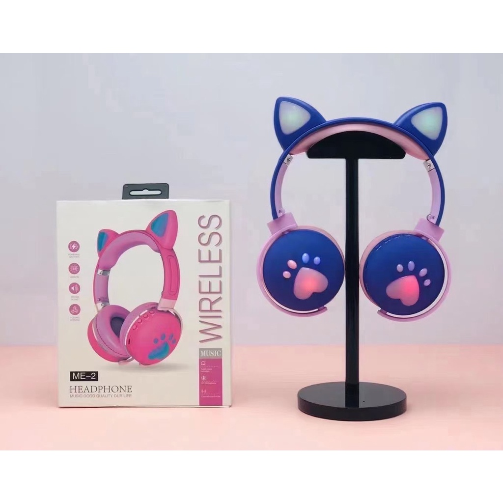 Tai Nghe Tai Mèo HEADPHONE Model ME Bluetooth 5.0 đèn LED Chống Ồn, Bass Chắc, Êm Tai
