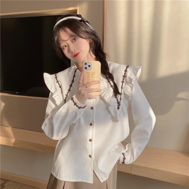 Áo Sơ Mi Trắng Tay Dài Cổ Búp Bê Phong Cách Thời Trang Pháp 2022