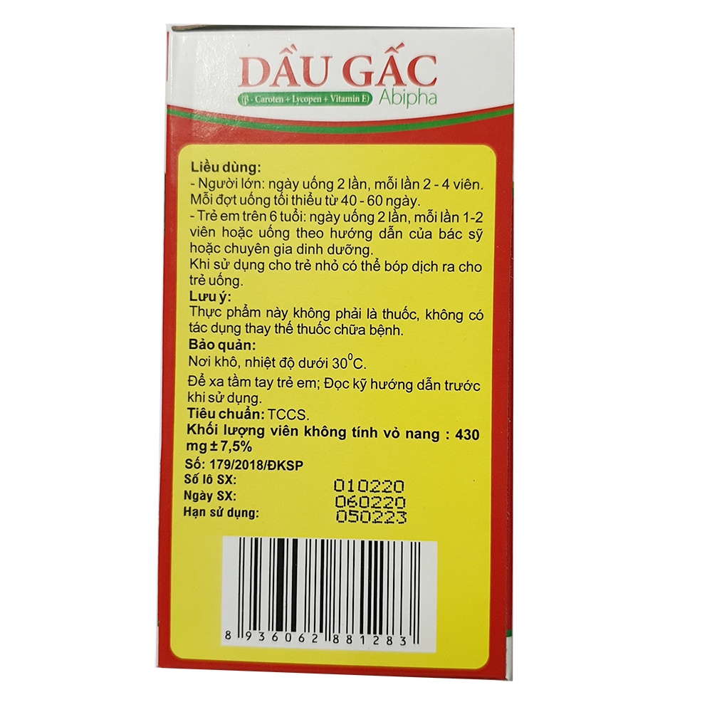 Viên Tinh Dầu Gấc Abipha Nguyên Chất- Hộp 100 viên