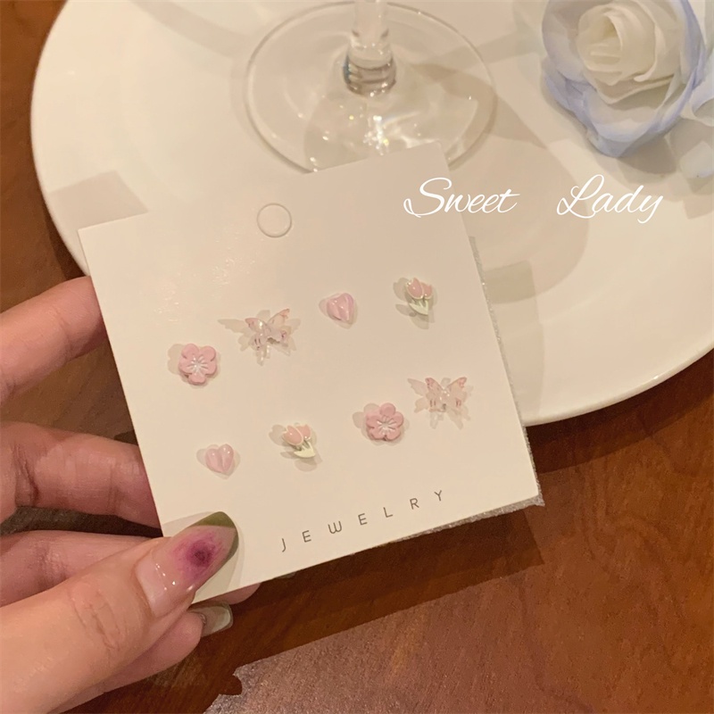 Hoa tai AY S925 hình hoa tulip/ trái tim/ bướm/ nơ bằng nhựa thời trang cho nữ