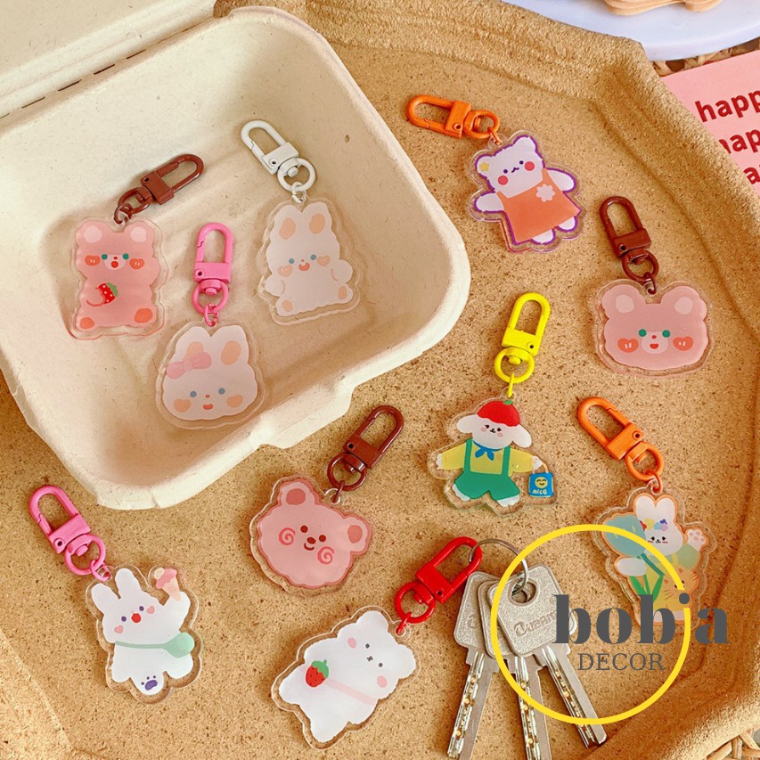 Móc khóa quà tặng hình gấu, thỏ, cô gái dễ thương, móc khóa treo balo ngộ nghĩnh