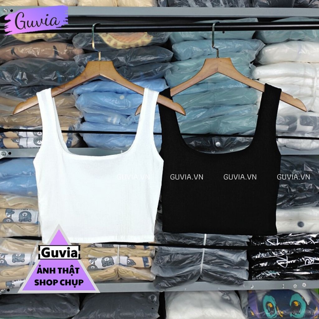 Áo Croptop Ba Lỗ Nữ Sát Nách Cổ Vuông Thun Gân 2 Dây Bản To Chất Tốt, Áo kiểu nữ crt mặc đẹp GUVIA